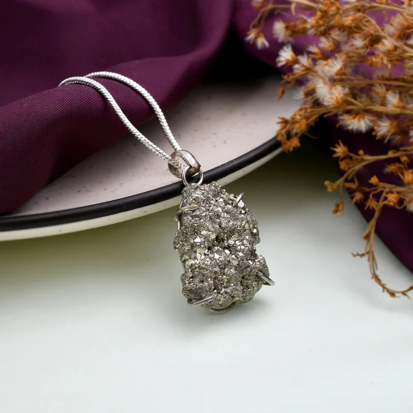 Raw Pyrite Pendant with Chain (MONEY ATTRACTION, SUCCESS)