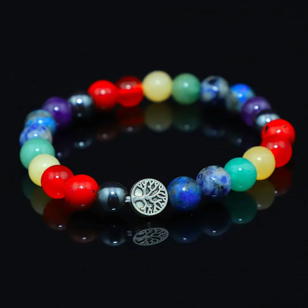 Seven Chakra With Tree Charm Bracelet – 8 MM (Emotional & Mental Stability)