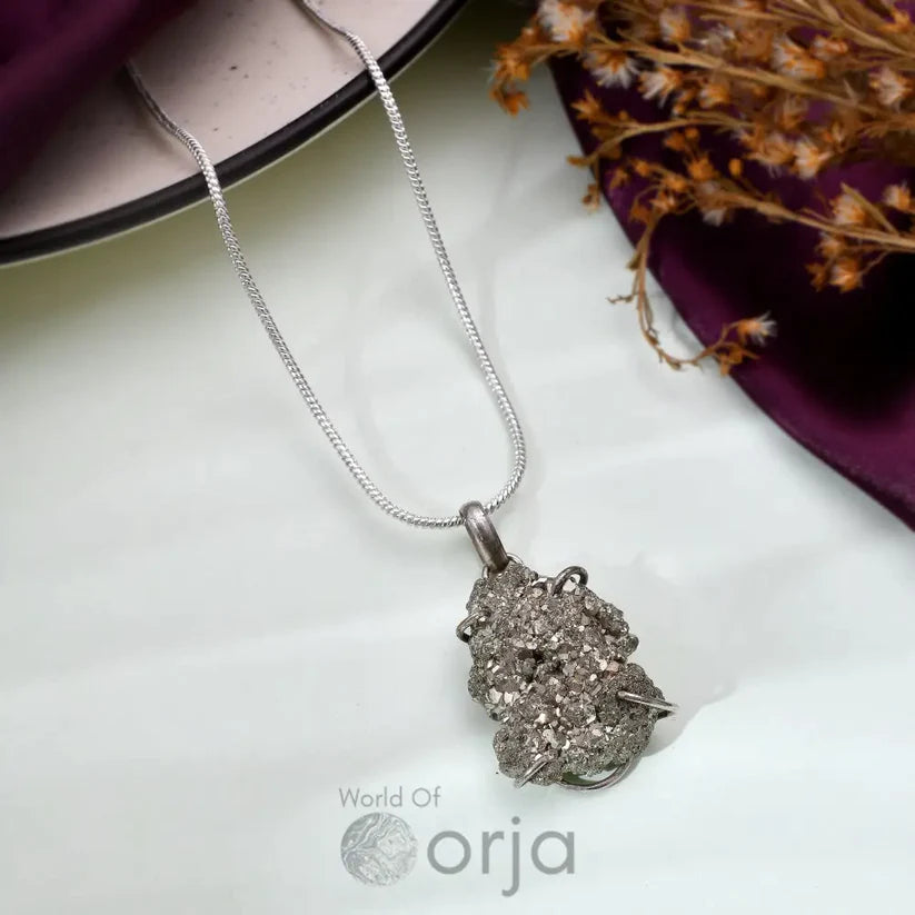 Raw Pyrite Pendant with Chain (MONEY ATTRACTION, SUCCESS)
